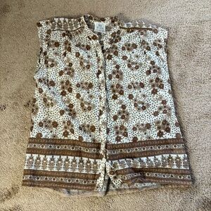 Blue Boheme OS Carla Printed Blouse Short Sleeves Camel Color 100% Cotton Boho